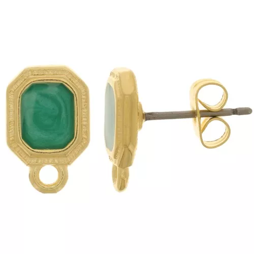 Orecchini perno ottago 12x8 mm in resina epossidica dorato oro fino Perla verde x2