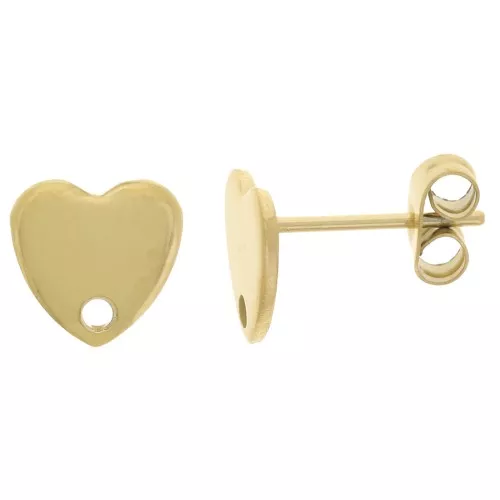 Orecchini perno cuore da 8 mm - Acciaio inossidabile dorato 304L x2