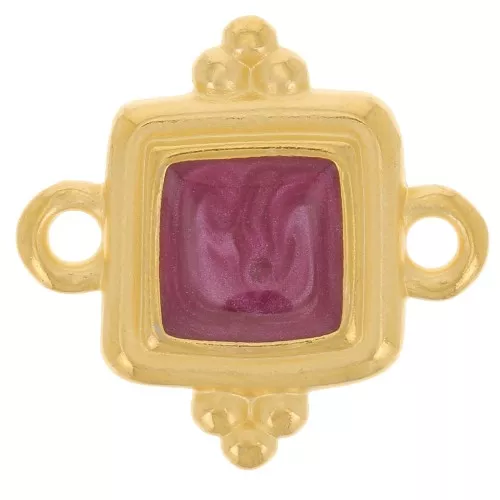 Distanziatore etnico quadrato 15 mm - Dorato con oro fino - Perla prugna