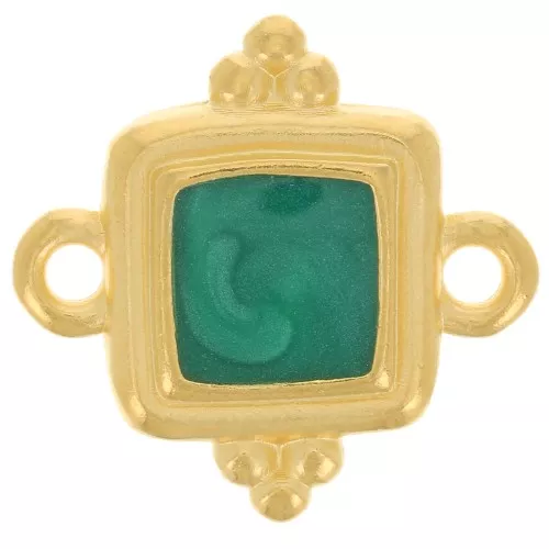 Distanziatore etnico quadrato 15 mm - Dorato con oro fino - Verde perlato x1