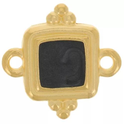 Distanziatore etnico quadrato 15 mm - Dorato con oro fino- Perla nera x1