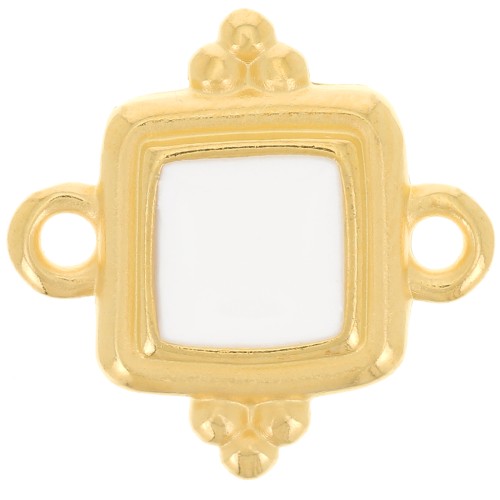 Distanziatore etnico quadrato 15 mm - Dorato con oro fino- Bianco x1