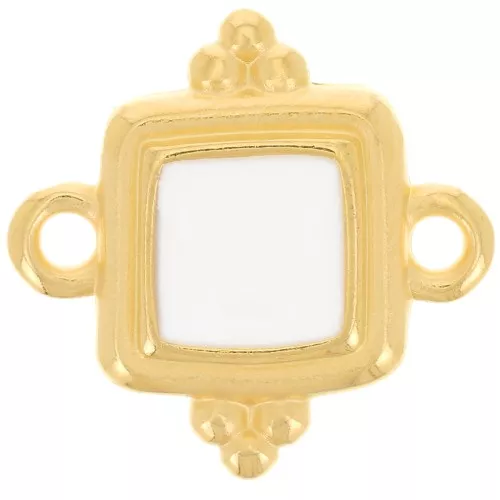 Distanziatore etnico quadrato 15 mm - Dorato con oro fino- Bianco x1