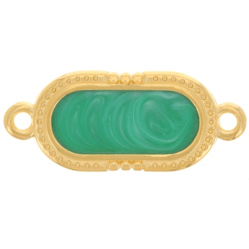 Distanziatore ovale testurizzato 23x10mm Resina epossidica oro fino Verde perlato