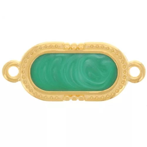 Distanziatore ovale testurizzato 23x10mm Resina epossidica oro fino Verde perlato