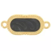 Distanziatore ovale testurizzato 23x10 mm -Resina epossidica -oro fino- Perla nera