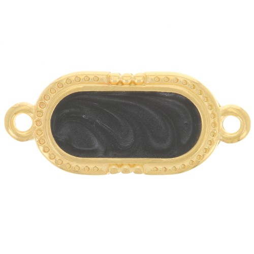Distanziatore ovale testurizzato 23x10 mm -Resina epossidica -oro fino- Perla nera