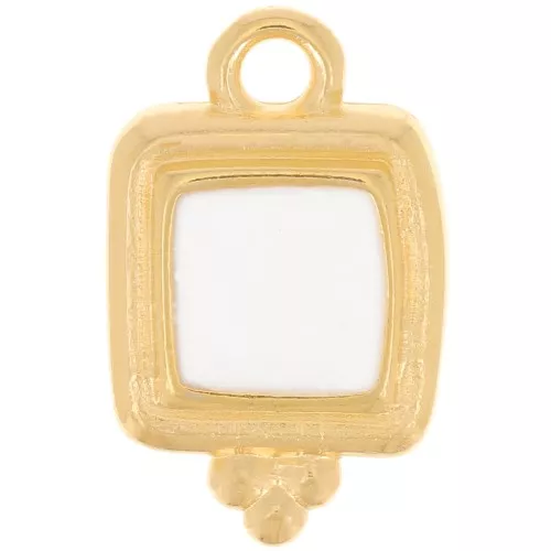 Ciondolo quadrato irregolare 15,5x10mm in resina epossidica oro fino- Bianco x1