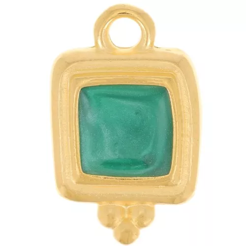 Ciondolo quadrato irregolare 15,5x10mm in resina epossidica oro fino verde perlato