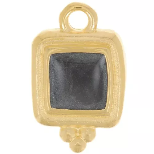 Ciondolo quadrato irregolare 15,5x10 mm in resina epossidica oro fino Nero perlato
