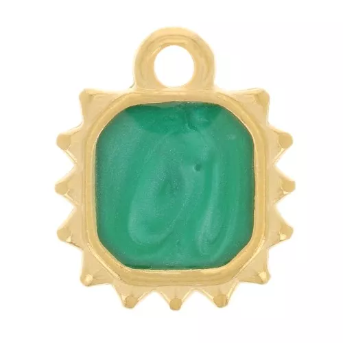 Ciondolo ottagonale 12x10 mm - Resina epossidica - oro fino - Verde perlato