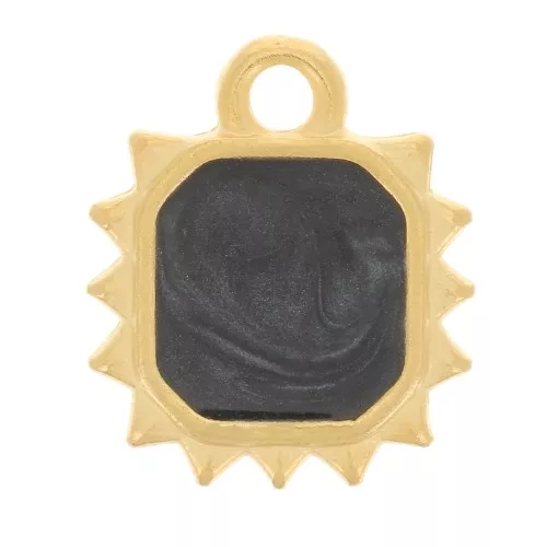 Ciondolo sole ottagonale 12x10 mm - Resina epossidica -oro fino- Nero perlato