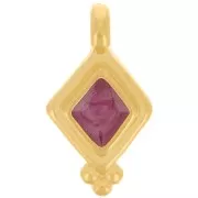 Ciondolo rombo 17x9 mm Resina epossidica vetro colorato oro fino-prugna perlato x1