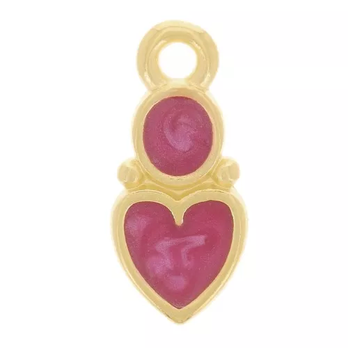 Ciondolo con cuore e cerchio 13x6 mm-Resina epossidica -oro fino- prugna perlato