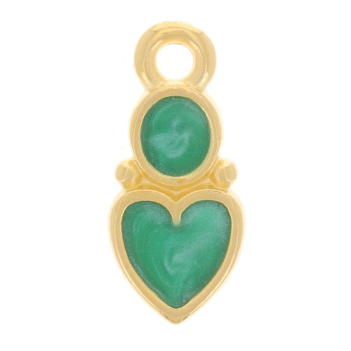 Ciondolo cuore e cerchio 13x6 mm - Resina epossidica - oro fino- verde perlato