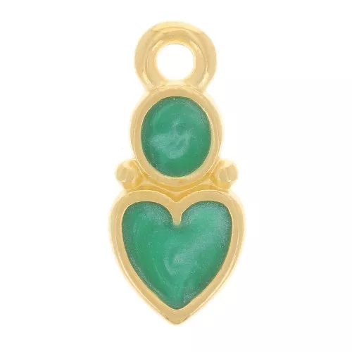 Ciondolo cuore e cerchio 13x6 mm - Resina epossidica - oro fino- verde perlato