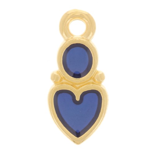Ciondolo con cuore e cerchio 13x6 mm Vitrail in resina epossidica- oro fino - Blu