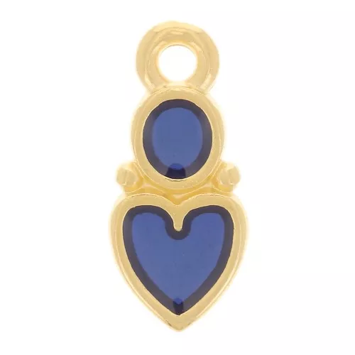 Ciondolo con cuore e cerchio 13x6 mm Vitrail in resina epossidica- oro fino - Blu