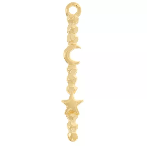 Pendente barra lavorata 30x5 mm motivo luna e stella - Dorato in oro fino x1