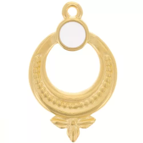 Pendente etnico 15 mm con resina epossidica - dorato oro fino- Bianco x1