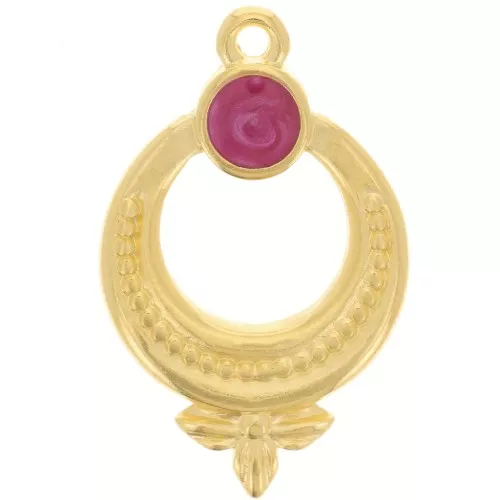 Pendente etnico in resina epossidica 15 mm dorato con oro fino- Prugna perlato