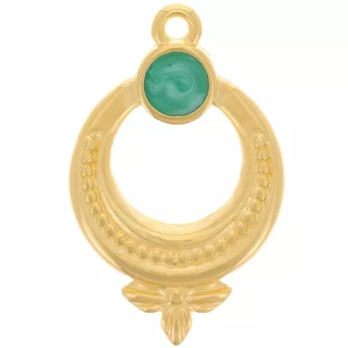Pendente etnico 15 mm in resina epossidica -Dorato oro fino- Perla verde