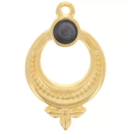 Pendente etnico 15 mm in resina epossidica - Dorato oro fino - Perla nera