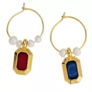 Pendente rettangolo 18x10 mm con resina epossidica -dorato oro fino- Bianco x1