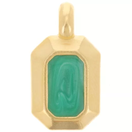 Pendente rettangolo 18x10 mm in resina epossidica -dorato oro fino- Perla verde x1