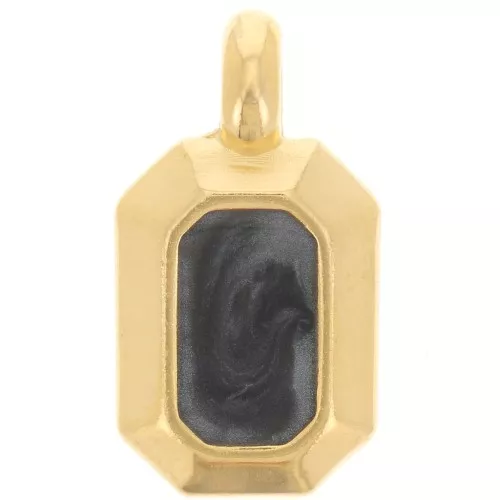 Pendente rettangolo 18x10 mm in resina epossidica -dorato oro fino- Perla nera x1