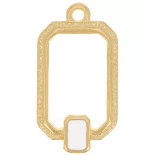 Pendente rettangolare 22x12 mm in resina epossidica - dorato oro fino- Bianco x1