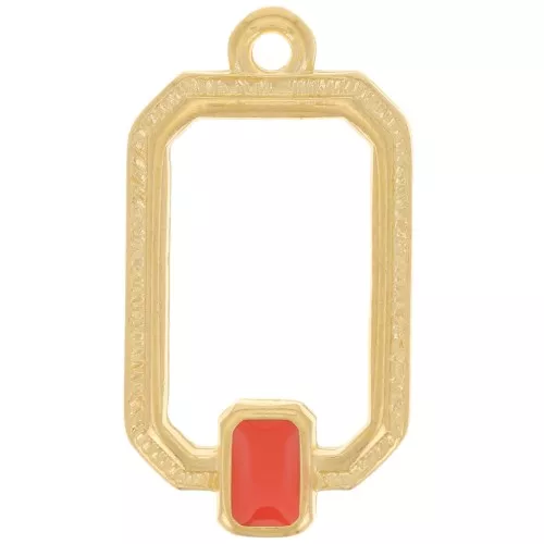 Pendente rettangolare 22x12 mm in resina epossidica dorato oro fino- Giacinto x1