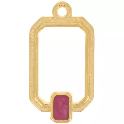 Pendente rettangolo 22x12mm in resina epossidica dorato oro fino Prugna perlata x1
