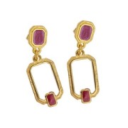 Pendente rettangolo 22x12mm in resina epossidica dorato oro fino Prugna perlata x1