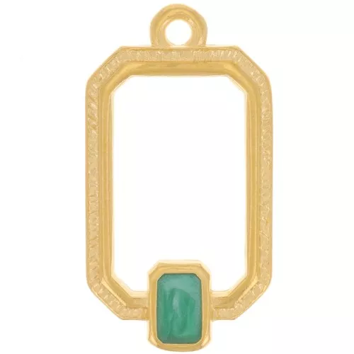 Pendente rettangolare 22x12 mm in resina epossidica dorato oro fino Perla verde x1