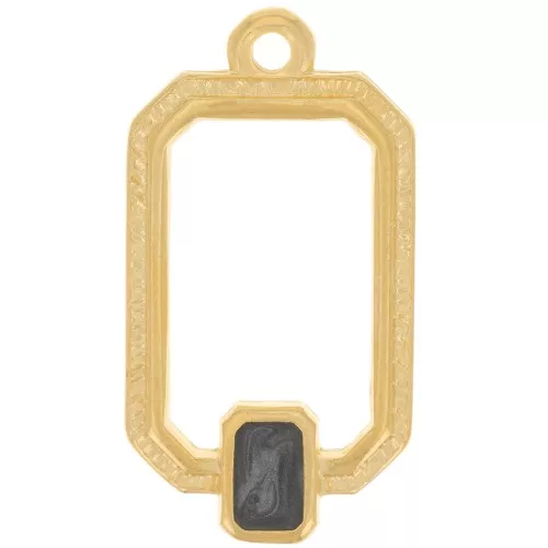 Pendente rettangolare 22x12 mm in resina epossidica -dorato oro fino Perla nera x1