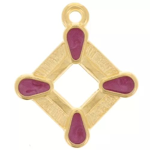 Pendente rombo 19x16 mm in resina epossidica -dorato oro fino - Prugna perlata x1