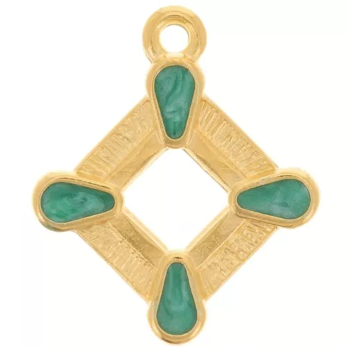 Pendente rombo 19x16 mm in resina epossidica -dorato oro fino - Perla verde x1