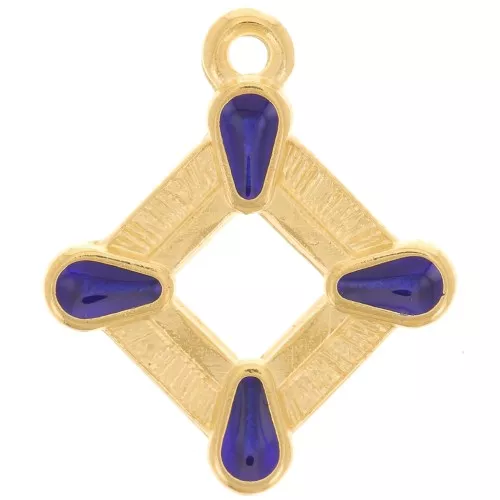 Pendente rombo 19x16 mm in resina epossidica -dorato oro fino - Blu x1