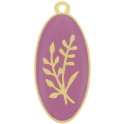 Pendente ovale 27x13 mm fiore - Resina epossidica - dorato oro fino- Plum x1|raw }}
