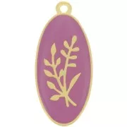 Pendente ovale 27x13 mm fiore - Resina epossidica - dorato oro fino- Plum x1