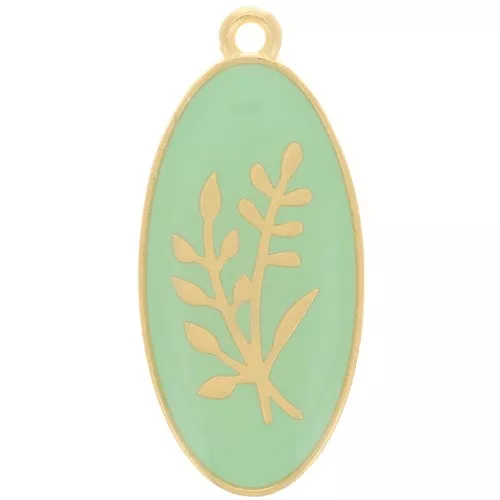 Pendente ovale 27x13 mm fiore - Resina epossidica - dorato oro fino - Zecca x1