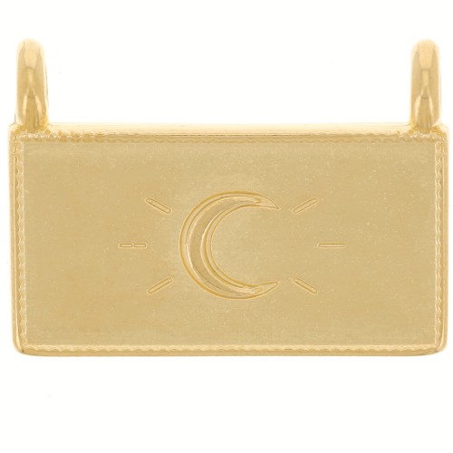 Pendente rettangolare 16x21,5 mm - motivo luna - Dorato in oro fino x1