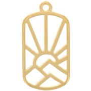 Pendente rettangolo 25x13,5 mm - motivo sole e montagne - Dorato in oro fino x1|raw }}