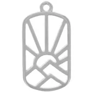 Pendente rettangolo 25x13,5 mm - Sole e montagne - Placcatura argento antico