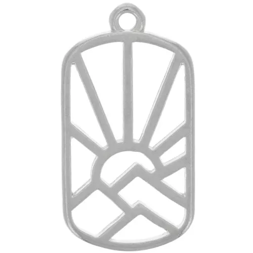 Pendente rettangolo 25x13,5 mm - Sole e montagne - Placcatura argento antico