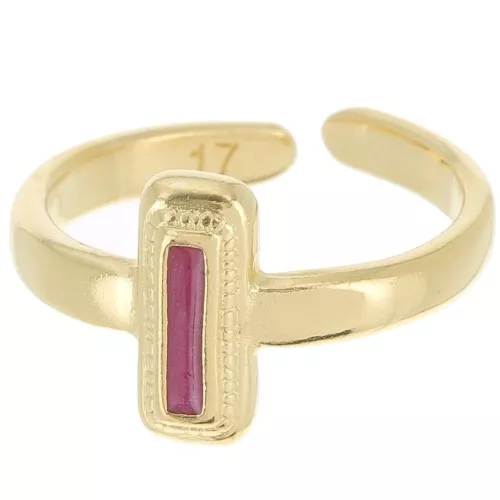 Anello rettangolare in resina epossidica - Misura 53 - Dorato con oro fino - Prugna perlato