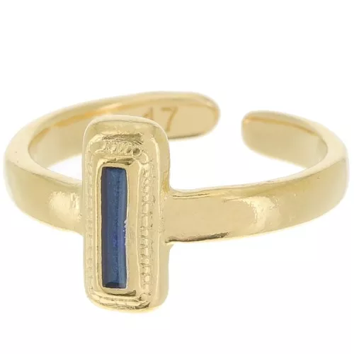 Anello rettangolare - Resina epossidica con effetto vetro colorato - Misura 53 - Dorato con oro fino - Blu