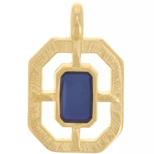 Pendente ottagonale testurizzato 21x13 mm in resina epossidica dorato oro fino Blu