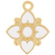 Pendente fiore 17,5x14mm cuore in resina epossidica Dorata oro fino- Bianco x1|raw }}